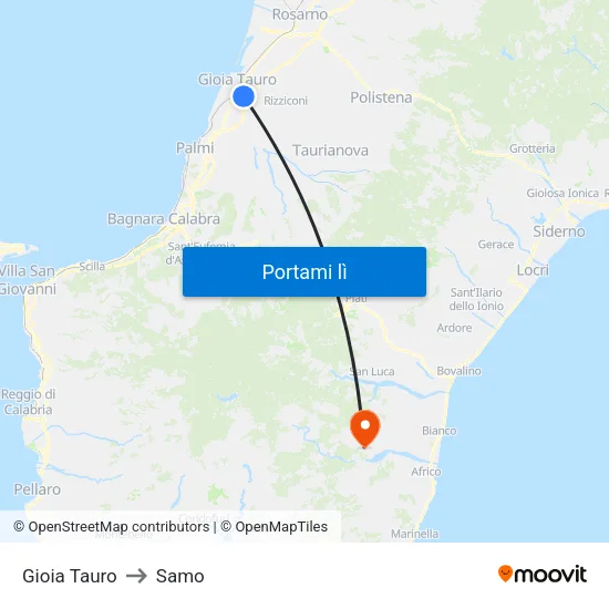 Gioia Tauro to Samo map