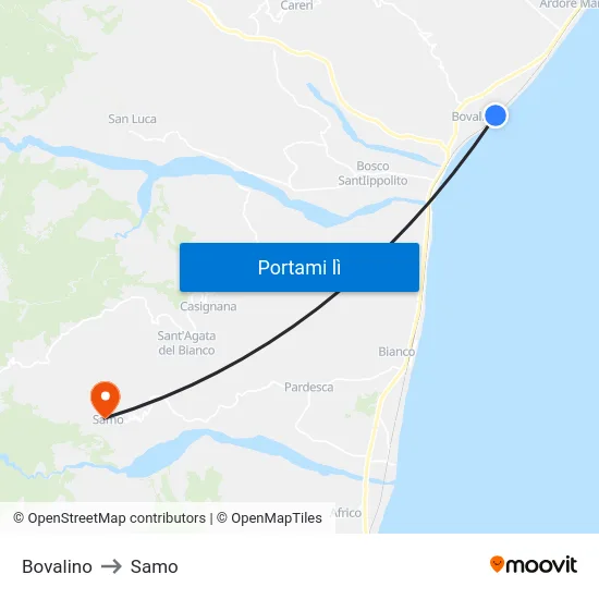 Bovalino to Samo map