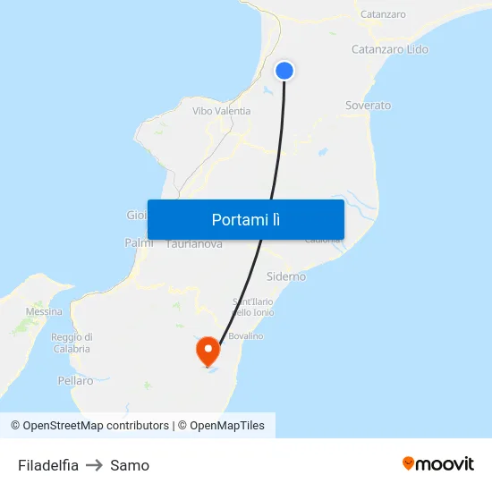 Filadelfia to Samo map