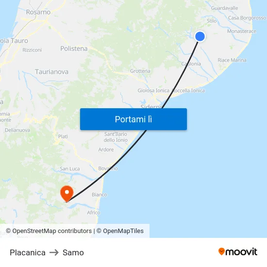 Placanica to Samo map
