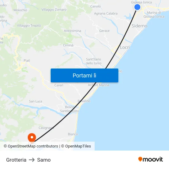 Grotteria to Samo map