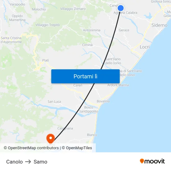Canolo to Samo map