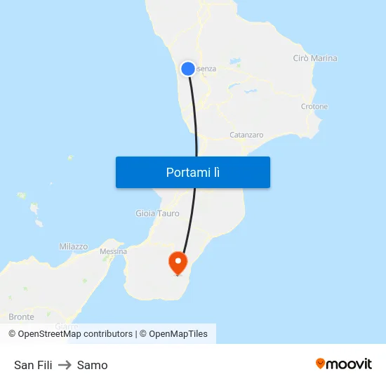 San Fili to Samo map