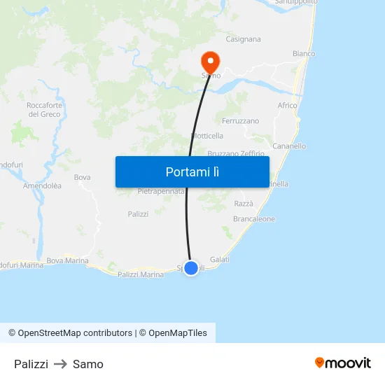 Palizzi to Samo map
