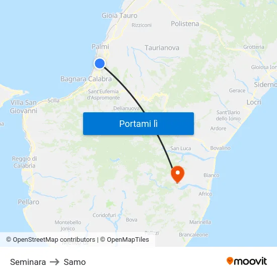 Seminara to Samo map