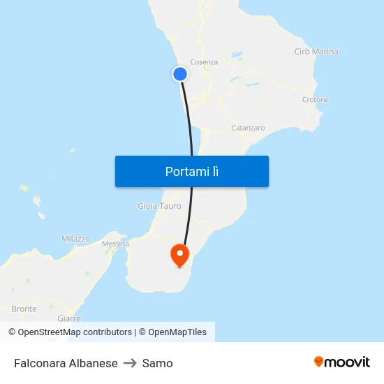 Falconara Albanese to Samo map