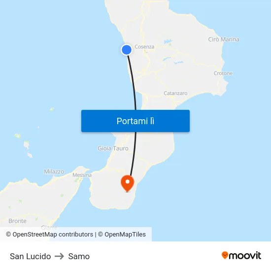 San Lucido to Samo map