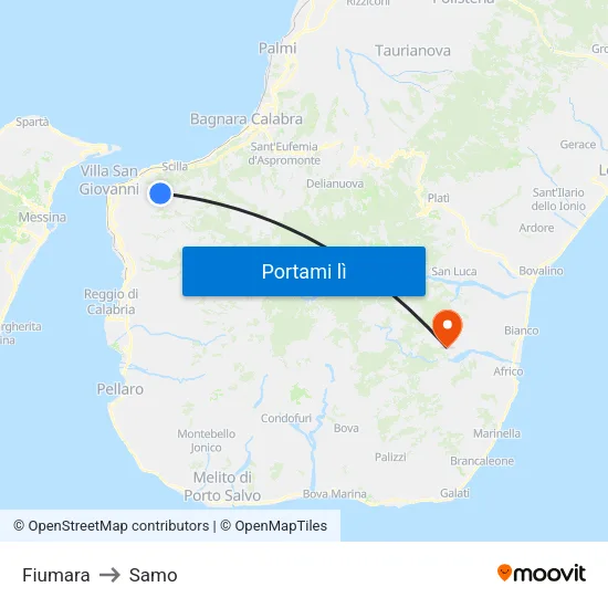 Fiumara to Samo map