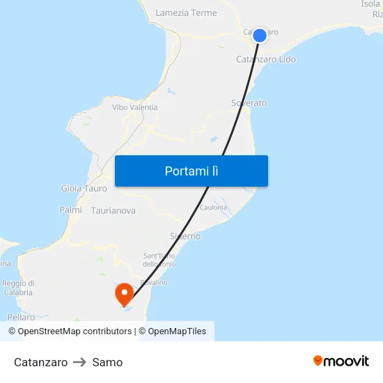 Catanzaro to Samo map