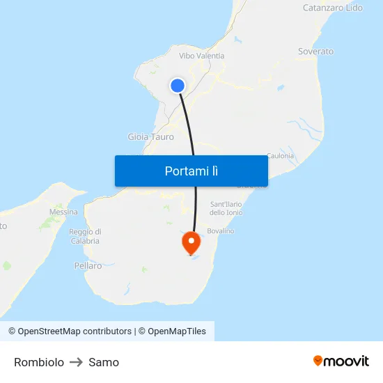 Rombiolo to Samo map