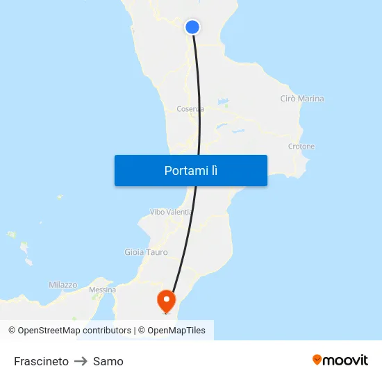 Frascineto to Samo map