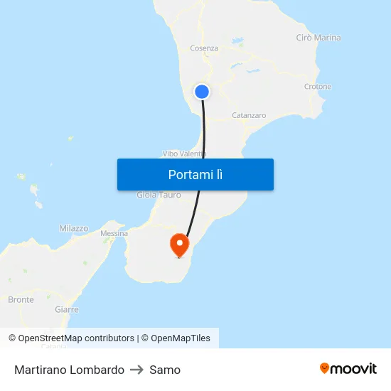 Martirano Lombardo to Samo map