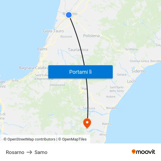 Rosarno to Samo map