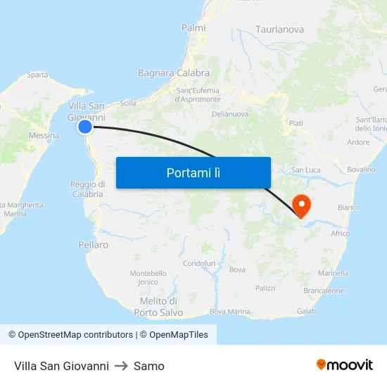 Villa San Giovanni to Samo map