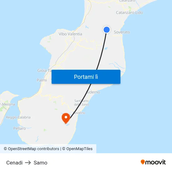 Cenadi to Samo map