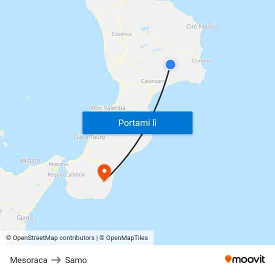 Mesoraca to Samo map