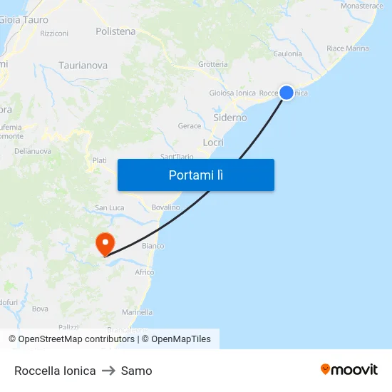 Roccella Ionica to Samo map