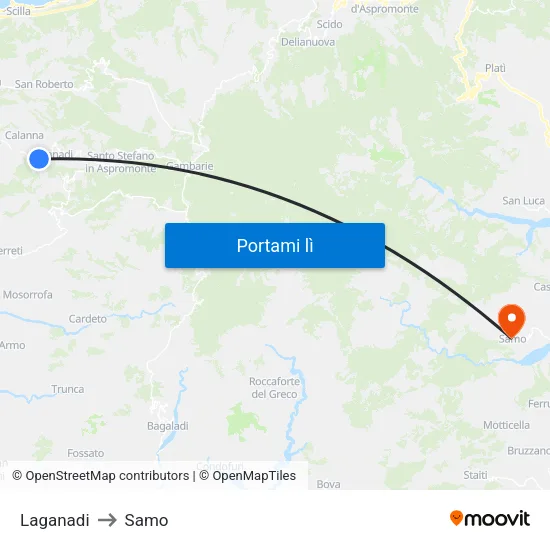 Laganadi to Samo map