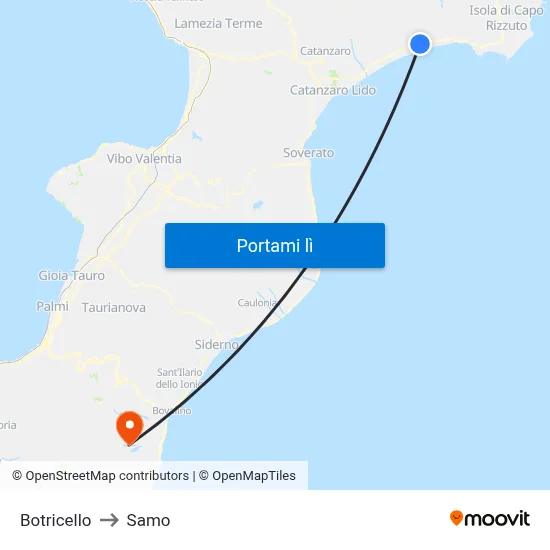 Botricello to Samo map