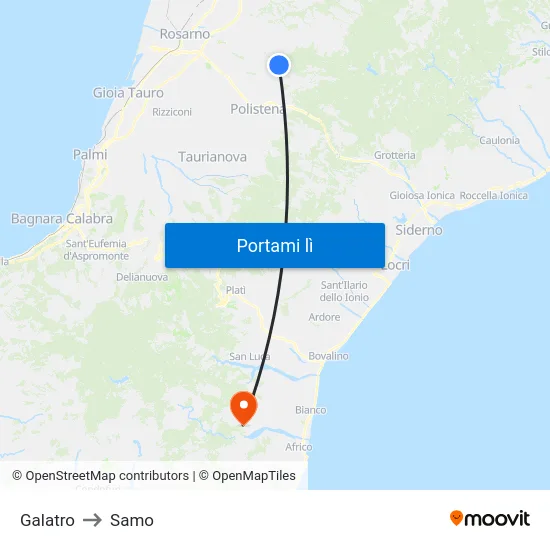 Galatro to Samo map