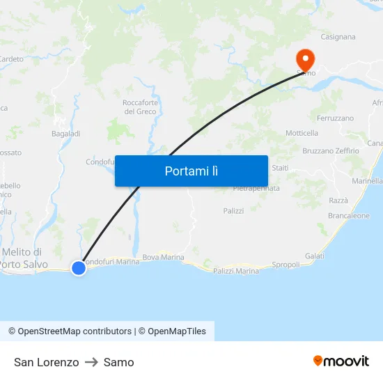 San Lorenzo to Samo map