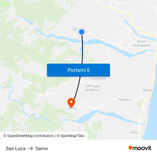 San Luca to Samo map