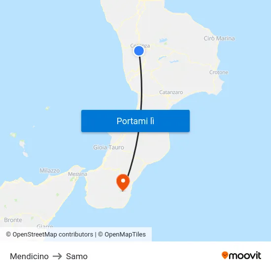 Mendicino to Samo map