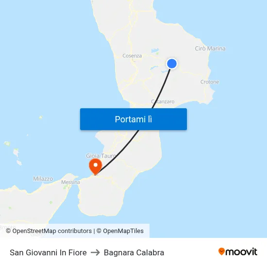 San Giovanni In Fiore to Bagnara Calabra map