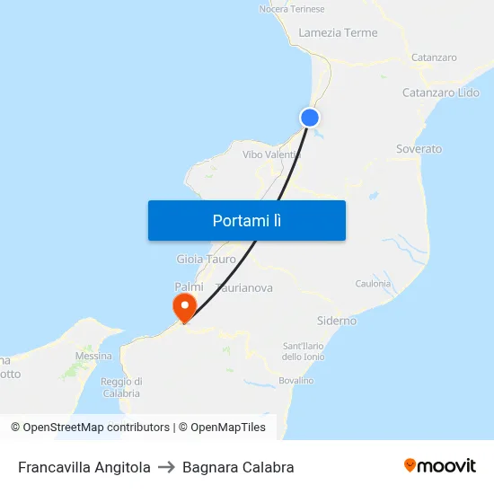 Francavilla Angitola to Bagnara Calabra map