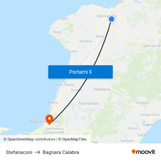 Stefanaconi to Bagnara Calabra map
