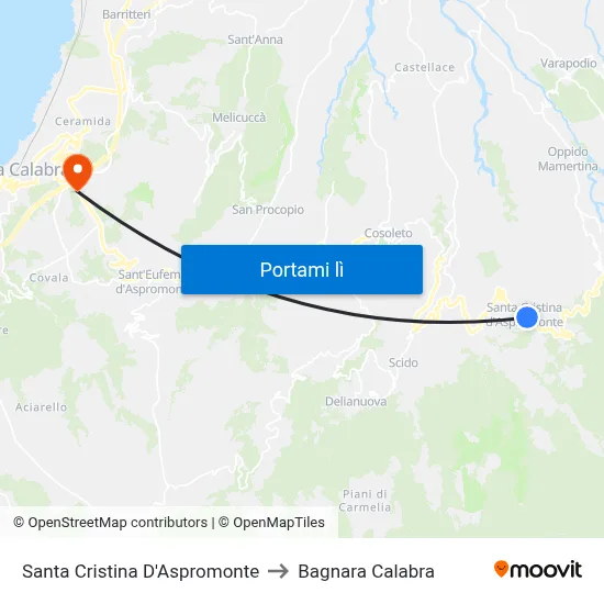 Santa Cristina D'Aspromonte to Bagnara Calabra map