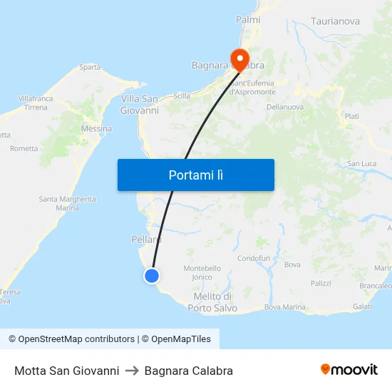 Motta San Giovanni to Bagnara Calabra map