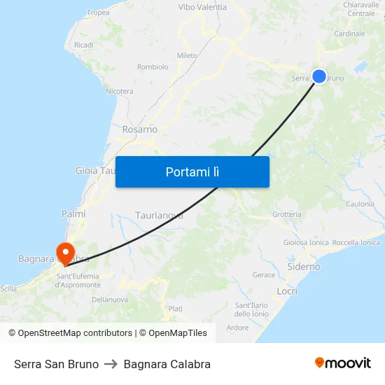 Serra San Bruno to Bagnara Calabra map