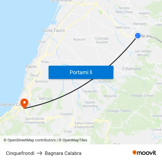 Cinquefrondi to Bagnara Calabra map