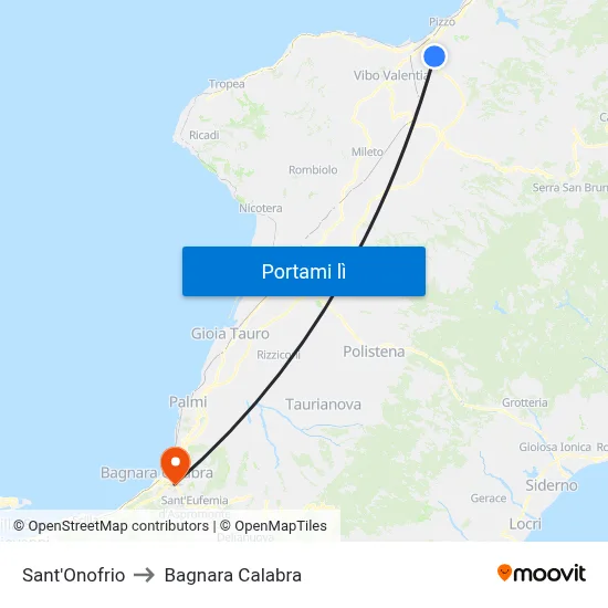 Sant'Onofrio to Bagnara Calabra map