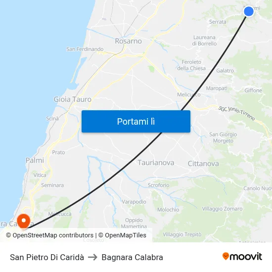 San Pietro Di Caridà to Bagnara Calabra map