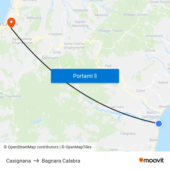 Casignana to Bagnara Calabra map