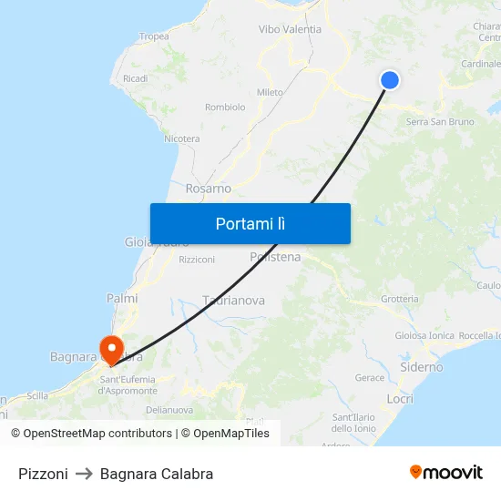 Pizzoni to Bagnara Calabra map