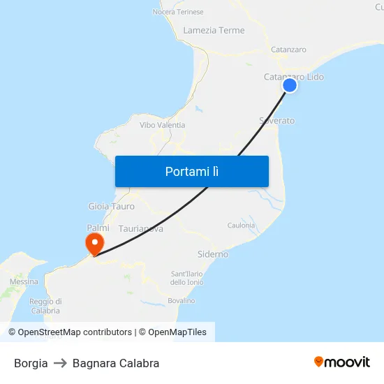 Borgia to Bagnara Calabra map