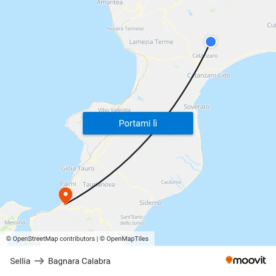 Sellia to Bagnara Calabra map