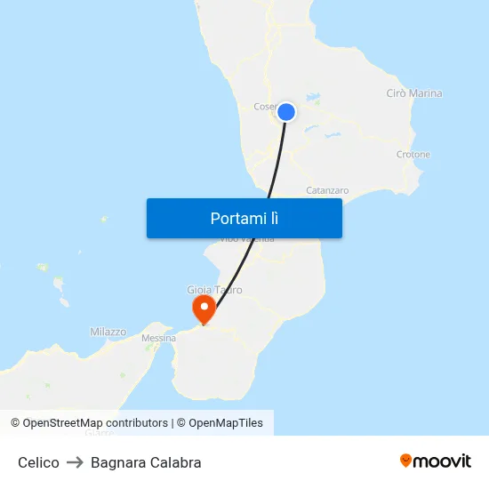 Celico to Bagnara Calabra map