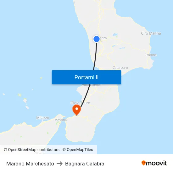 Marano Marchesato to Bagnara Calabra map
