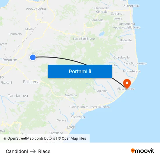 Candidoni to Riace map