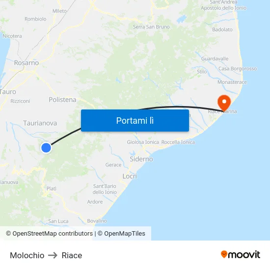 Molochio to Riace map