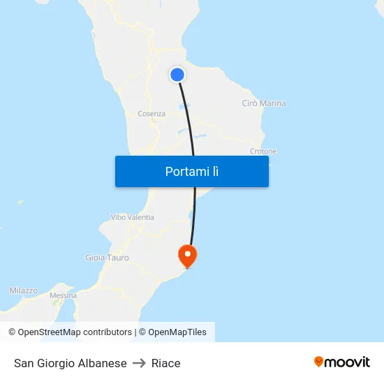 San Giorgio Albanese to Riace map