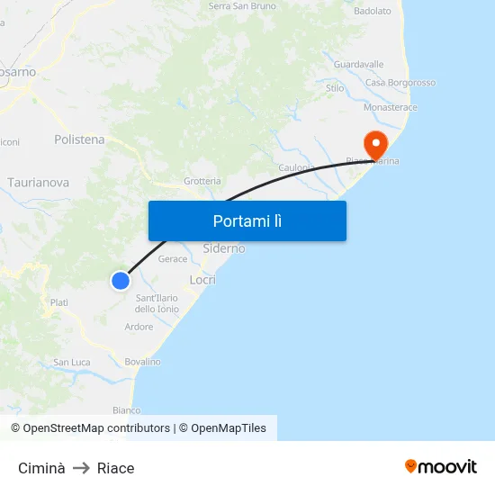 Ciminà to Riace map