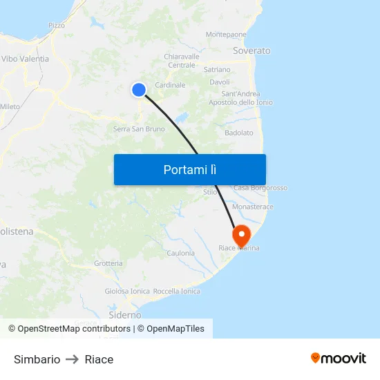 Simbario to Riace map