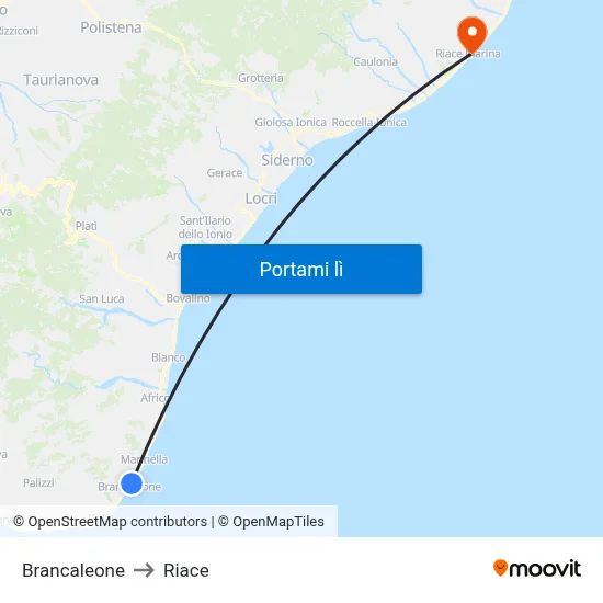 Brancaleone to Riace map