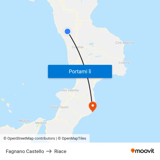 Fagnano Castello to Riace map