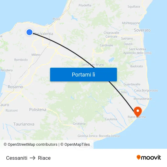 Cessaniti to Riace map